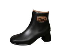 Ankle Boots for Women Womens Chelsea Boots Wide Fit Women Shoes Leopard Ankle Shoes Spring and Autumn Square Toe French Style Casual Versatile Suede Platform (Black,3.5)