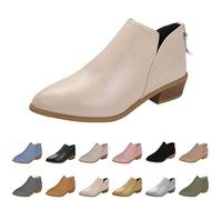 Ankle Boots for Women Women's Retro Heeled Orthopedic Ankle Boots Womens Arch Support Booties Slip On Pointed Toe Back Zipper Square Heel Nude Wide Fit Cowboy Suede Boot (Beige, 5)