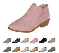 Ankle Boots for Women Women's Retro Heeled Orthopedic Ankle Boots Womens Arch Support Booties Slip On Pointed Toe Back Zipper Square Heel Nude Wide Fit Cowboy Suede Boot (Pink, 5)