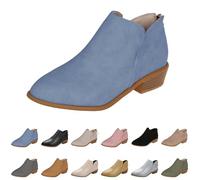 Ankle Boots for Women Women's Retro Heeled Orthopedic Ankle Boots Womens Arch Support Booties Slip On Pointed Toe Back Zipper Square Heel Nude Wide Fit Cowboy Suede Boot (Blue, 6)