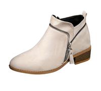 Ankle Boots for Women Zipper Design, Leather Boots Womens with Smooth Leather Upper & Wooden Block Heel, Minimalist Appearance, Commute Wear & City Walking (White, 4.5)