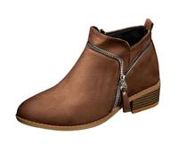 Ankle Boots for Women Zipper Design, Leather Boots Womens with Smooth Leather Upper & Wooden Block Heel, Minimalist Appearance, Commute Wear & City Walking (Brown, 5)
