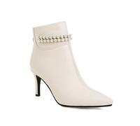 Ankle Boots High Heel Women's Pointed Toe Stiletto Short Boots Back Zipper Double Row Pearl Rhinestone Chain Heel Height 8 CM