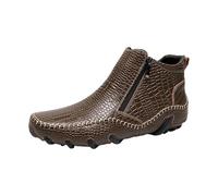 Ankle Boots Men's Faux Leather Shoes with Side Zip Non-Slip Hiking Boots Durable Leather Boots Handmade Short Boots Waterproof Ankle High Boots Classic Leather Shoes, brown, 11 UK
