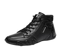 Ankle Boots Men's Leather Lined Short Boots - Lacquer High Hiking Shoes Vintage Lace-up Boots - Faux Leather Flat Shoes Casual Shoes Leather Winter Boots Work Boots Short Shaft Boots, black, 11 UK