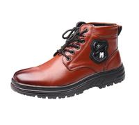 Ankle Boots Men's Short Boots High-Top Warm Slip On Thick Sole Leather Shoes Plain Elegant Soft Sole Cushioning Casual Shoes Outdoor Running Casual Walking Shoes with Laces, 39-41 EU, red, 7 UK