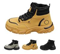Ankle Boots Men's Waterproof Boat Shoes Men's Leather PU Trekking Shoes Outdoor Running Snow Boots Lined Lace-Up Boots Warm Thermal Boots Sports Casual Shoes Non-Slip Combat Boots, yellow, 8 UK