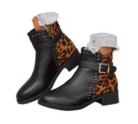 Ankle Boots Winter Boots Women's Leopard Print Decorative Stitching Side Zip and Low Block Heel Women's Boots and Ankle Orthopaedic Boots Wide Low Heel