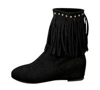 Ankle Boots Winter Flat Cowboy Boots Women's with Fringe Autumn Boots | Cowboy boots women's suede beige waterproof shoes women's casual knee high boots outdoor lace-up ankle boots leather