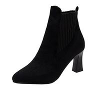 Ankle Boots Women Black Pointed Fashion Short Boots Knitted Pure Color Winter Boots Warm Lightweight Square Heel Daily Party Boots Ultra Comfortable Barefoot Shoes Classic, Black, 4 UK