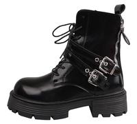 Ankle Boots Women Chelsea Boots Women Wide Fit Ladies Fashion Solid Color Side Zipper Belt Buckle Plus Platform Solid Knitted Flock (B, 4)