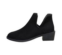 Ankle Boots Women Slip on Ankle Boots Womens Women's Suede Short Booties Solid Color Chunky Heel Pointed Toe Roman Booties & Foot Brace (Black, 7)