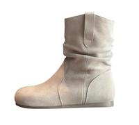 Ankle Boots Women Walking Women Short Booties Retro Western Cowboy Booties Pleated Heap Ankle Boots Soft Bottom Chunky High Heel Beige