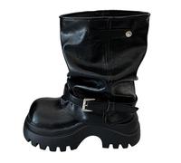 Ankle Boots Women Winter Ankle Boots for Women UK Waterproof Winter Fashion Versatile Round Head Thick Heel Thick Bottom Short Tube Solid Color Pile Booties Platform High Heel Booties Black