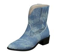 Ankle Boots Women Womens Chelsea Boots Wide Fit Europe and The US Short Booties Winter New Retro Thick with Pointed Cowboy Booties Female up Women (Blue,3.5)