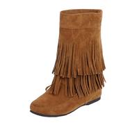 Ankle Boots Women's 43 Flat Winter Tassel Boots Short Boots Flat | Brown women's boots, cowboy boots, women's waterproof knitting, glitter floral pattern, buckle, lightweight, casual wedges