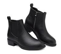 Ankle Boots Women's Ankle Boots with Zip Waterproof Leather Ankle Boots Stylish Chelsea Boots with Low Heel Lace Toe Casual Shoes Autumn Winter Women's Boots Black Brown, Complete Black, 5 UK