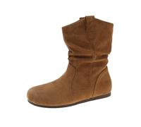 Ankle Boots Women's Autumn Without Heel Suede Boots Women's Flat Winter Boots Short Shaft Cowboy Boots Round Toe Slip-On Boots Soft Comfortable Women's Boots Calf High Western Boots, khaki, 2/2.5 UK