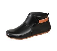 Ankle Boots Women's Black Flat Leather Ankle Boots Women's Black Adjustable Short Shaft Ankle Boots Leather Boots Western Boots Slip On Ankle Boots Slip On Boots Faux Leather Short Boots, black, 6 UK