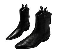 Ankle Boots Women's Black Pointed Western Boots Women's Leather Vintage Chelsea Boots Casual Western Boots Elegant Cowboy Boots Fashion Cowboy Boots Non-Slip Riding Boots Waterproof Work Boots, black