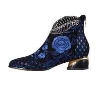 Ankle Boots Women's Black with Heel, Platform Boots Women's Leather Ankle Boots Block Heel Snow Boots Lace Floral Pattern High Heels Hiking Boots Elegant Pumps Outdoor Party Women's Shoes, blue, 9 UK