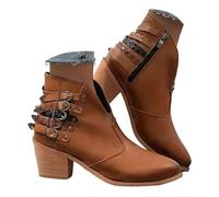 Ankle Boots Women's Boots Ankle Boots Short Boots for Women in Large Size with Five Belts, European and Pointed Leather Boots with Thick Heel and Side Traditional Shoes Black, brown, 5 UK