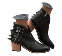 Ankle Boots Women's Boots Ankle Boots Short Boots for Women in Large Size with Five Belts, European and Pointed Leather Boots with Thick Heel and Side Traditional Shoes Black, black, 5.5 UK