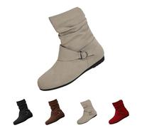 Ankle Boots Women's Flat Cowboy Boots Suede Elegant Half Boots | Western boots with buckle, outdoor non-slip transition boots with zip, comfortable mid-height wide shaft boots