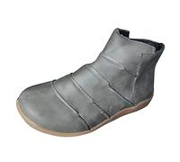 Ankle Boots Women's Flat Slip-On Boots Women's Leather Orthopaedic Walking Shoes Wide Foot Ankle Boots Faux Leather Transition Boots Non-Slip Leather Boots Ankle Boots Vintage Short Boots, gray, 8 UK