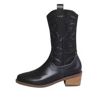 Ankle Boots Women's Half Height Boots with Funnel Heel Embroidered Patent Western Boots Pointed Toe Cowboy Boots Autumn Winter Mid Boots Ankle Boots Elegant Fashionable Women's Boots, black, 8 UK