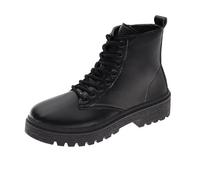 Ankle Boots Women's Leather Short Boots Combat Boots Women's Platform Motorcycle Boots Lug Sole Inner Zip Lace-up Boots Block Heel Tactical Military Boots British Style Leather Pin, black, 8.5 UK