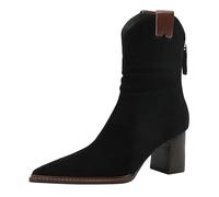 Ankle Boots Women's Mid-Calf Boots with Wide Heel High Heel Cowboy Boots Pointed Mid-Calf Women's Boots Classic Western Suede Boots Comfortable Transition Boots Thick Bottom Ankle Boots, black, 8 UK