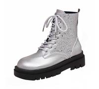 Ankle Boots Women's Sequin Boots Winter Shoes Autumn and Winter | Ankle boots glitter disco flat combat lace-up boots medium winter boots carnival costume