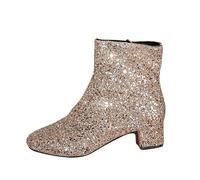 Ankle Boots Women's Short Boots Autumn Pointed Toe Block Heels Cowboy Boots Plain Sequins Trendy Elegant Women's Boots Outdoor Large Sizes Western Boots with Side Zip 35-42 EU, gold, 9 UK