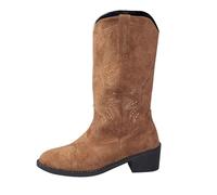 Ankle Boots Women's Suede Black Cowboy Boots Women's Low Heel Cowboy Boots Fashionable Western Boots Lined Pointed Slip On Boots Calf High Hiking Boots with Embroidery, brown, 8.5 UK