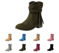 Ankle Boots Women's Suede Cowboy Half Boots Classic Traditional Western Boots Ankle Boots Elegant Cowboy Boots Slip On Shoes Medieval Boots Waterproof Short Boots Women's Boots, Z1 Green, 2 UK