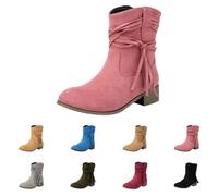 Ankle Boots Women's Suede Cowboy Half Boots Classic Traditional Western Boots Ankle Boots Elegant Cowboy Boots Slip On Shoes Medieval Boots Waterproof Short Boots Women's Boots, Z1 Pink, 6 UK