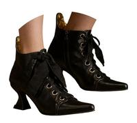Ankle Boots Women's Vintage Victorian Boots Women's Gothic Steampunk Leather Boots Renaissance Leather Boots Medieval Pointed Witch Shoes with Heel Lace-up Boots Pumps for Cosplay, black 3, 2/2.5 UK