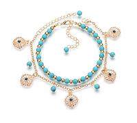 Ankle Bracelets for Women - 2PCS Turquoise Anklet Hollow Flower Pendant, Sterling Silver Anklet,Women's Anklets,Beach Accessories,Beaded Anklets,Ankle Bracelet,Boho Anklets for Girls and Women