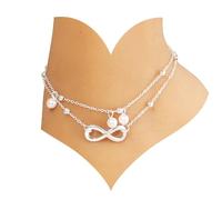 Ankle Bracelets for Women, Silver Pearl Multi-layer Women's Anklets, Adjustable Boho Rhinestone Personality Beach Elegant French Anklet Bracelet Foot Chain Summer Jewelry Gifts for Women and Girls