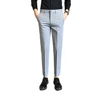 Ankle Length Dress Pant for Men Skinny Fit Casual Cropped Business Pants Solid Color Flat Front Khaki Trousers (Light Grey 2,32)