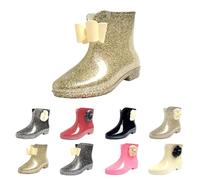 Ankle Rain Boots for Women Waterproof Garden Boot with Cute Bow Comfort Lined Rubber Mud Chore Booties Slip on Chelsea Boots Outdoor Anti-Slip Rain Footwear Gold