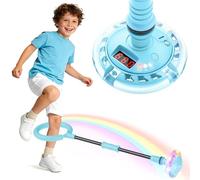 Ankle Skip Ball for Kids with Counter, Timer, Cal Calculator, Boys Birthday Gifts for Age 5 6 7 8 9 10, Battery Powered Foldable Outdoor Sports Toy for 6 7 8 9 10 Year Old Boys Gifts (Light Blue)