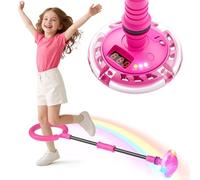 Ankle Skip Ball for Kids with Counter, Timer, Cal Calculator, Girl Birthday Gifts for Age 5 6 7 8, Battery Powered Foldable Outdoor Sports Toy for 6 7 8 9 Year Old Girl Gifts (Pink)