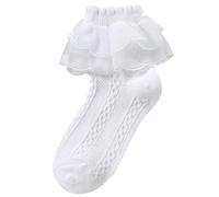 Ankle Socks Ruffle Lace Socks 1 Pair Women Socks Ruffle Lace Decor Thin High Elasticity Anti Slip Soft Breathable Solid Color Sweat Absorption No Odor Walking Socks For Women (White, M)