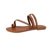 Ankle Strap Flat Sandals for Women Black Sandals Ladies Fashion Summer Solid Leather Topped Flat Bottom Beach Slippers Slipper Ladies Size 4 Womens Wide Fit Slippers 8 (Brown, 5.5)