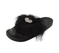 Ankle Strap Flat Sandals for Women Black Sandals Women Love Slippers Sole Colored Shiny And Slippers Chunky Sliders White Toe Post for (Black, 5)