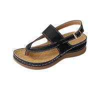 Ankle Strap Flat Sandals for Women Sandals Size 6 Women's Brown Comfortable Back Strap With Adjustable Buckle Suitable For Everyday Black Insoles Womens (Black,6.5)