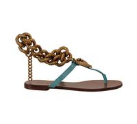 Ankle Strap Flat Sandals with Heart Devotion and Gold Chain Embellishment - female - Dolce & Gabbana - Flat Sandals - Multicolor - 2 1/2 UK - Shoes 2 1/2 UK