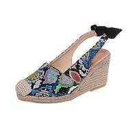 Ankle Strap Sandals Flat Sandals Wide Fit Women Espadrille Wedge For Women Summer Fashion Closed Toe Serpentine Bow Tie Slingback High Heel Commonplace Premium (Camouflage, 7.5)